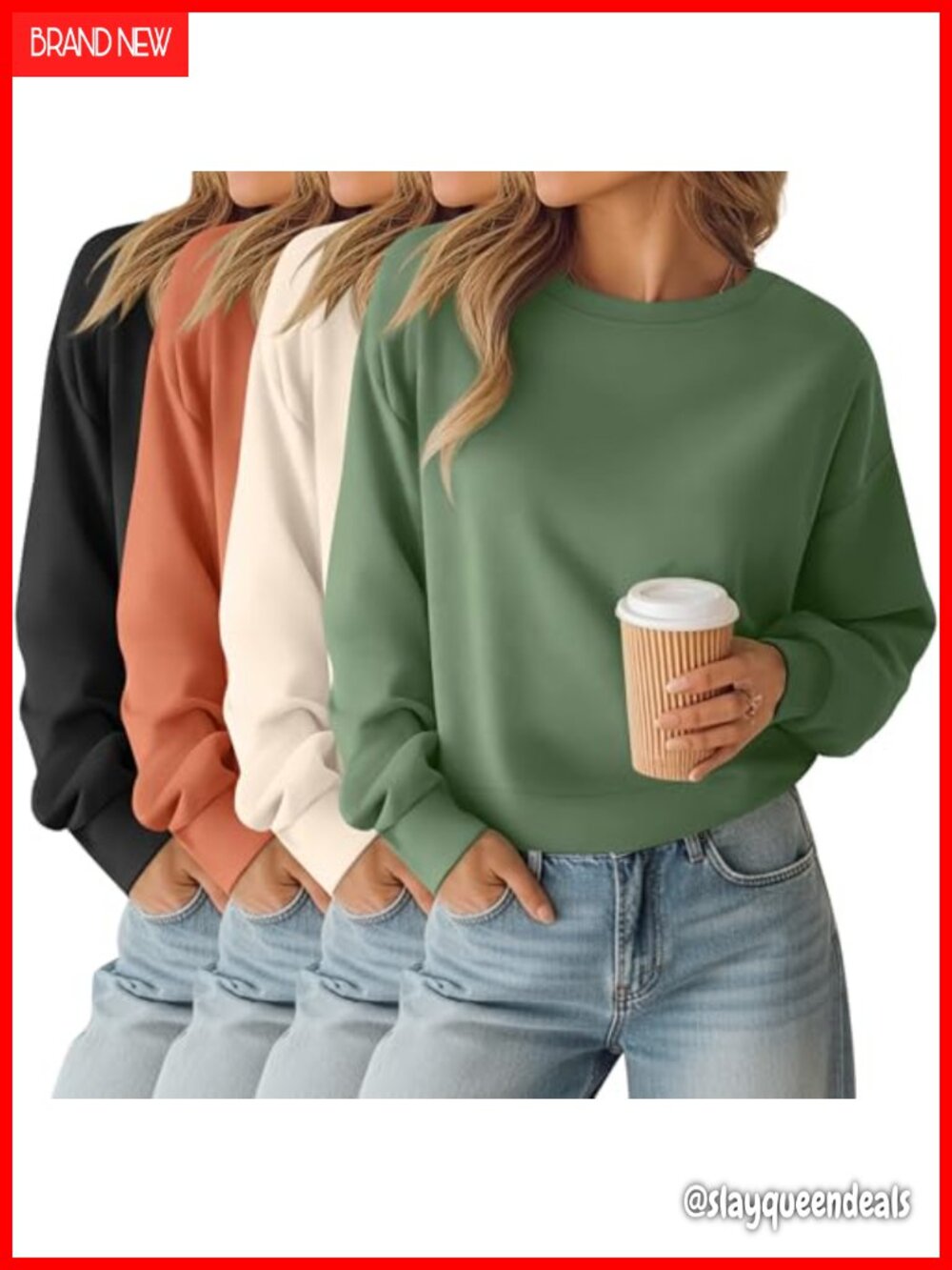 Oakgarden 4 Pack Womens Cropped Long Sleeve Sweatshirts Crew Neck Pullover